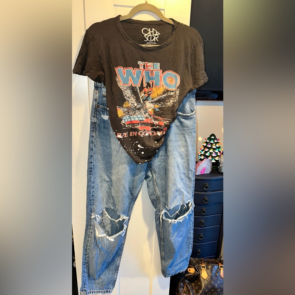 Zara Baggy Straight Distressed Jeans